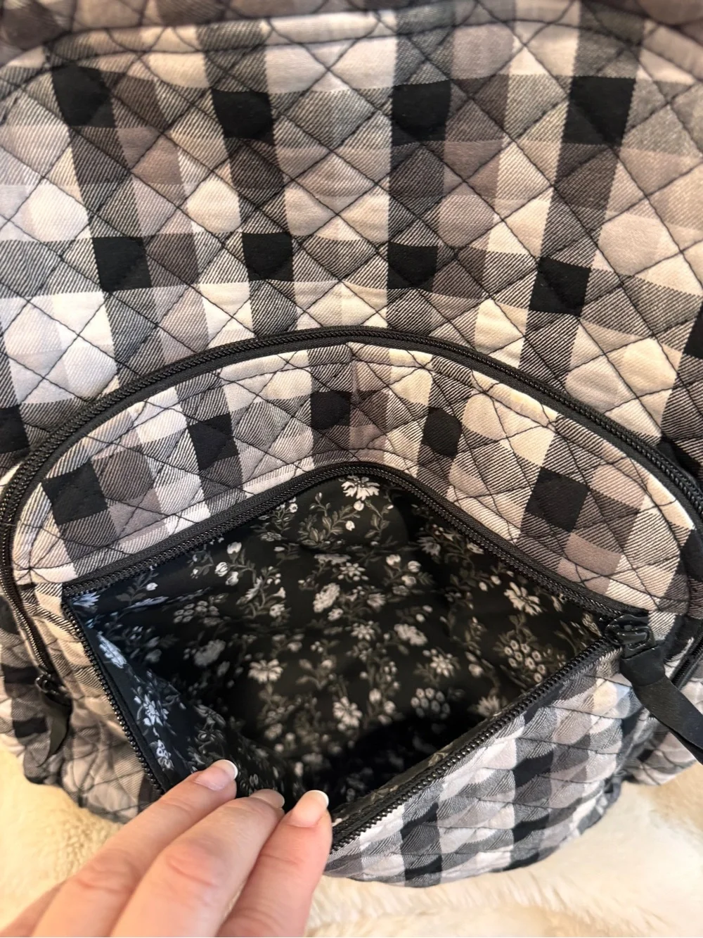 Vera Bradley Cotton Campus Backpack, Kingbird Plaid, One Size Black & White - Picture 5 of 15